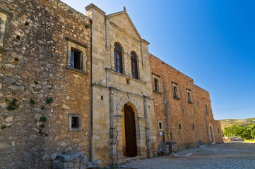 External walls of Arcady monastery, island of Crete