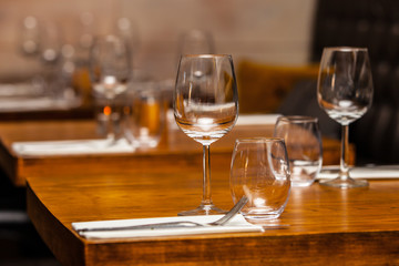 Empty glasses set in restaurant 