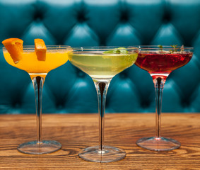 Delicious coctails garnished with fruits