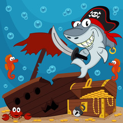 Obraz premium pirate shark - vector illustration
