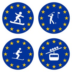Activités sportives dans 4 drapeaux européens