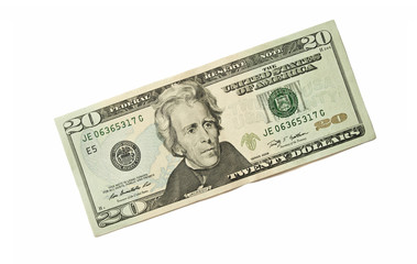 Obraz na płótnie Canvas Twenty Dollar Bill on white