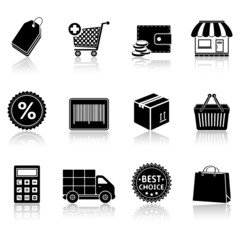Vector shopping icons with reflection.