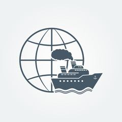 Globe and ship vector icon