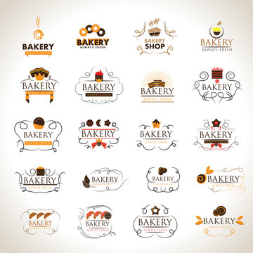 Bakery Icons Set - Isolated On Gray Background