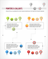Interface elements set, map location pointer pin, infographics d