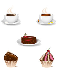 cup of coffee and   dessert cakes
