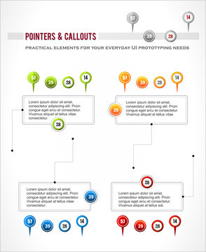 Interface elements set, map location pointer pin, infographics d