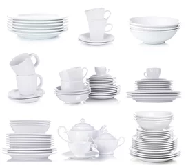 Wall murals meal dishes Clean dishware isolated on white
