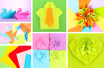 Collage of different origami papers close-up