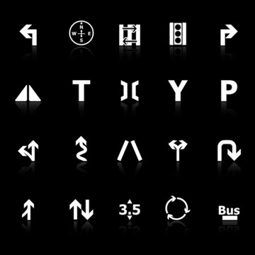 Traffic sign icons with reflect on black background