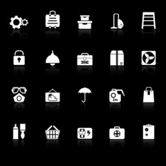 Home storage icons with reflect on black background