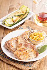 Pork cutlets on a bone with apple chutney