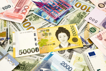 korean and world currency money banknote