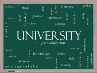 University Word Cloud Concept on a Blackboard - 61697783