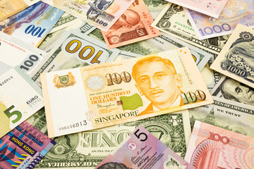 Fototapeta na wymiar Singapur i światowej waluty banknot pieniądze