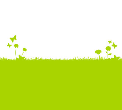 Gr&uuml;ne Blumenwiese mit Schmetterlingen
