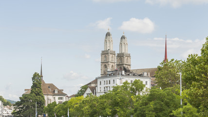Zürich, Altstadt, Grossmünster, Limmat, Kirchtürme, Schweiz