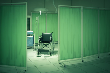 Wheelchair in hospital room