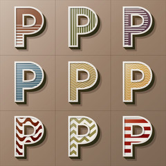 Set of Retro Style Alphabet P, Eps 10 Vector, Editable for Any B