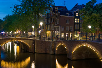 Bridges in Amsterdam at night