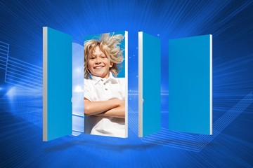 Composite image of blonde boy on abstract screen