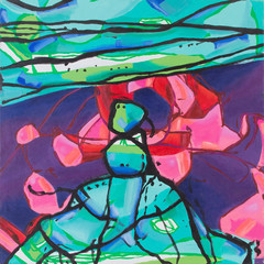 Obraz premium Acrylic abstract painting of green mountain