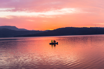 Fototapeta premium Morning Dawn Colors Sky Water Boat