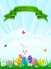 Easter background with eggs and rabbit