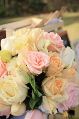 Roses bouquet arrange for wedding  decoration in garden