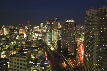 Obraz premium Night View of Skyscrapers in Shiodome
