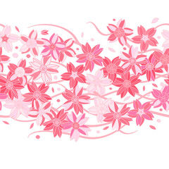 Pink asian sakura flowers on white seamless pattern, vector