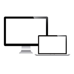 open laptop and monitor white background