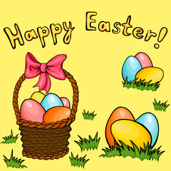 Easter egg basket vector greeting set