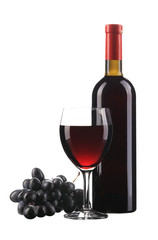 Grapes and red wine composition.