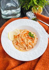Spaghetti with red caviar
