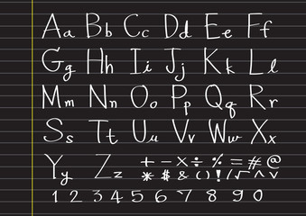 Hand drawn letters font written with a pen