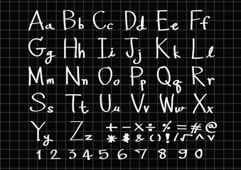 Hand drawn letters font written with a pen