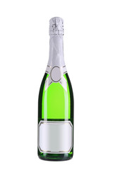 Green bottle of champagne.