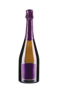 Bottle of champagne with violet top.