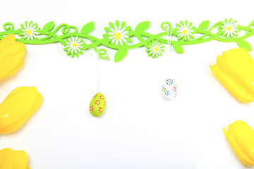 Osterkarte mit Tulpen und Ostereiern