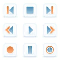 Media player web icons, white glossy buttons