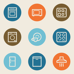 Home appliances web icons, color circle buttons