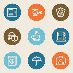 Travel web icon set 4, color circle buttons