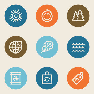 Ecology web icon set 3, color circle buttons