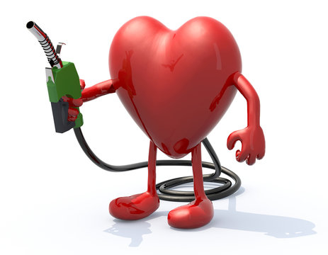 Heart With Arms, Legs And Fuel Pump In Hand