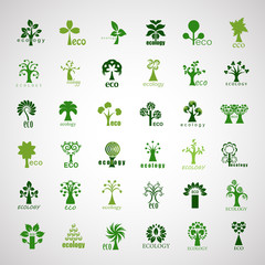 Eco Tree Icons Set - Isolated On Gray Background