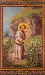 Fototapeta premium Vienna - Fresco of little Jesus as gardener in Carmelites church