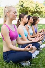 Fototapeta premium Women sitting in lotus position at park