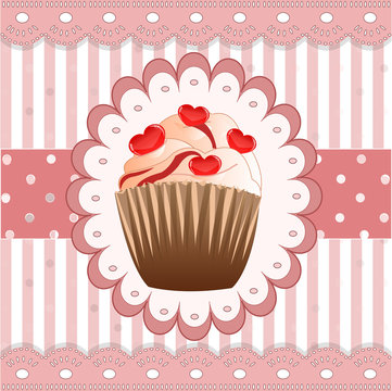 Candy cupcake on the pink background